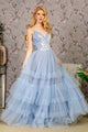 Beaded Sleeveless Tiered Ruffled Gown by GLS Gloria GL3452 - XS / Perry Blue - Long Formal Dresses