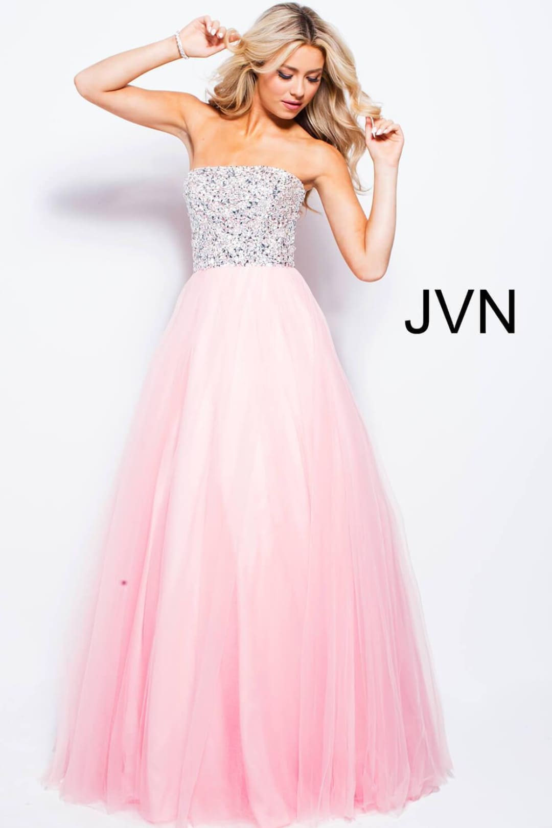 Beaded Strapless A-line Gown by Jovani 52131 - 00 / Blush - Long Formal Dresses
