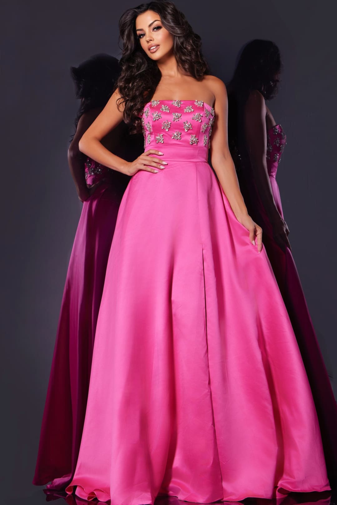 Beaded Strapless A-line Slit Gown by Jovani 43822 - Long Formal Dresses