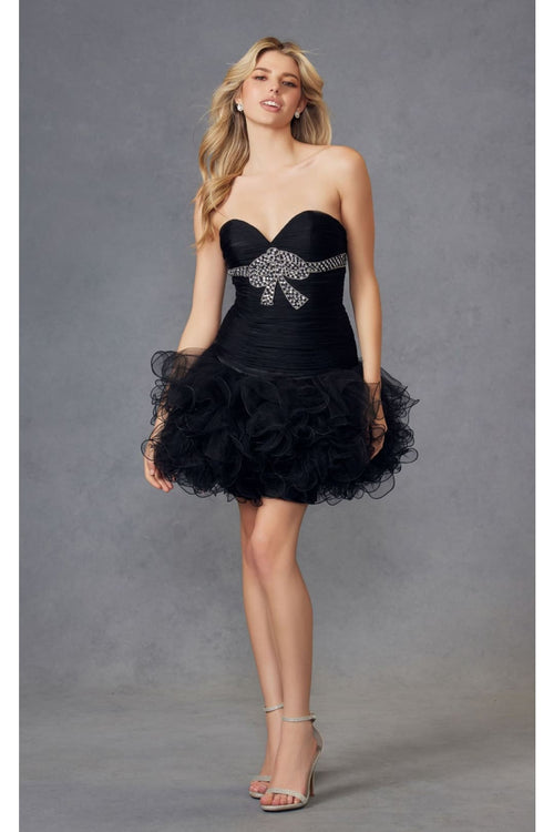 Beaded Strapless Short Ruffled Dress by Juliet JT705 - Dress