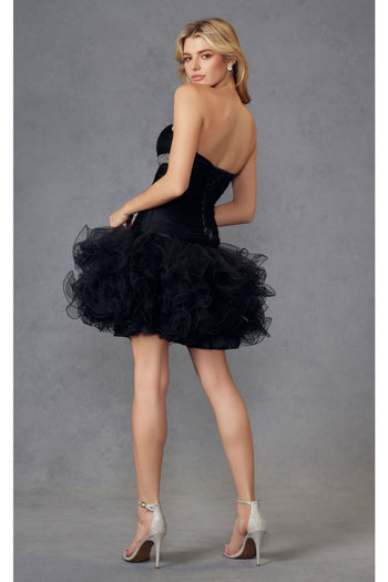 Beaded Strapless Short Ruffled Dress by Juliet JT705 - Dress