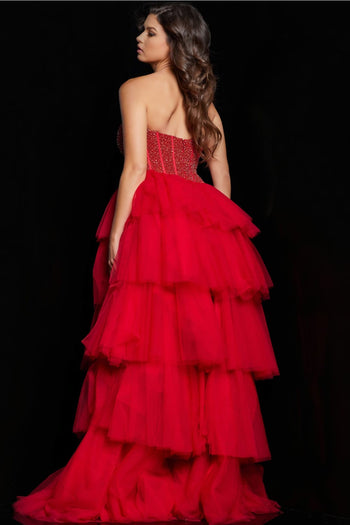 Beaded Strapless Tiered A-line Gown by Jovani 37210 - Long Formal Dresses