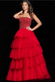 Beaded Strapless Tiered A-line Gown by Jovani 37210 - 00 / Red - Long Formal Dresses