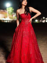 Beaded Tulle Strapless A-line Gown by Jovani 26109