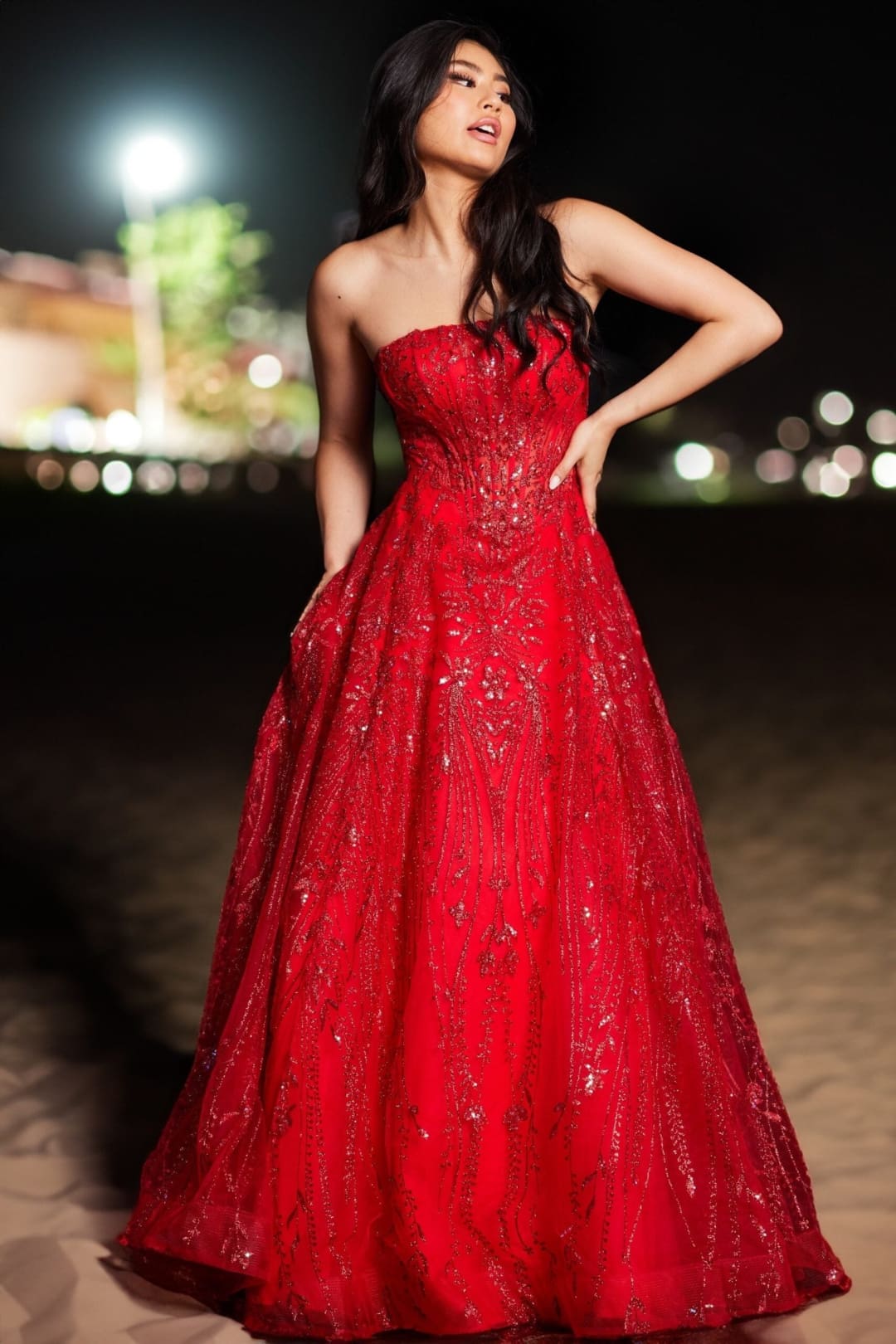 Beaded Tulle Strapless A-line Gown by Jovani 26109 - Long Formal Dresses