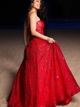 Beaded Tulle Strapless A-line Gown by Jovani 26109
