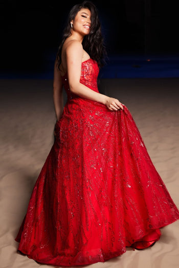 Beaded Tulle Strapless A-line Gown by Jovani 26109 - Long Formal Dresses