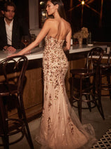 Ladivine Rose Gold Prom Dress Beaded Strapless Evening Gown CM382