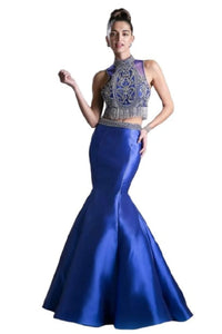 Beaded Two-Piece Halter Mermaid Dress 2025 Elegant Evening Gown - Royal / 2 - Prom