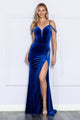 Vestido de terciopelo con cuentas y hombros descubiertos de Poly USA 9378