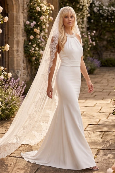 Eva USA 3408 Bridal Long Beaded Halter Wedding Dress