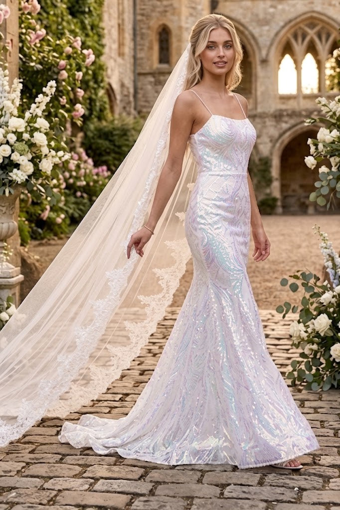 Amelia Couture 6116B Mermaid Open Back Wedding White Formal Dress