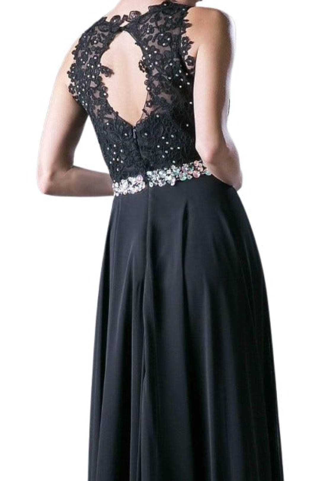 Belted Lace Chiffon Dress 2025 Elegant A-Line Evening Gown - Black / XS - Prom