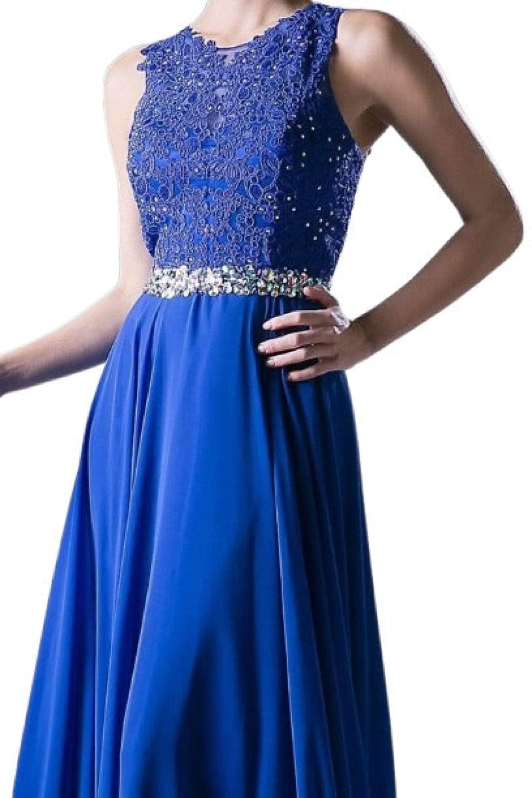 Belted Lace Chiffon Dress 2025 Elegant A-Line Evening Gown - Royal / XS - Prom