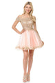 Off-Shoulder A-Line Short Dress with Gold Embroidery Tulle Skirt By Lenovia 8124