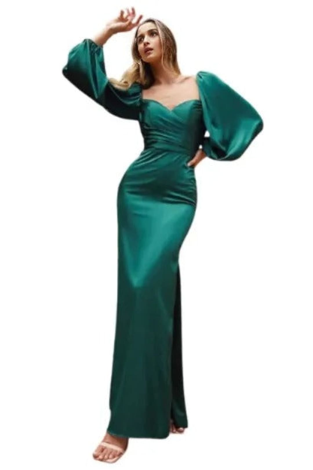 Billowy Sleeve Soft Satin Gown 2025 Elegant Formal Dress - Emerald / 8 - Prom