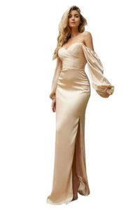 Billowy Sleeve Soft Satin Gown 2025 Elegant Formal Dress - Sunset Rust / 6 - Prom