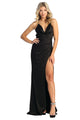 May Queen MQ1899 Satin Long Sexy Open Back Prom Dress - BLACK / 2 - Dress