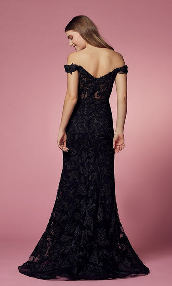 Narianna-Off-the-Shoulder Long Red Formal Prom Dress