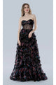 Black Print Prom Dress Strapless Corset Ball Gown Stella Couture 25117 - Black / 2 - Dresses