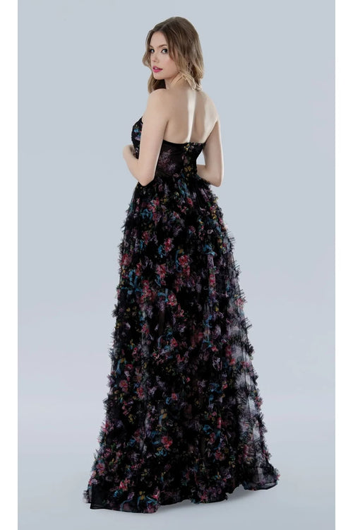 Black Print Prom Dress Strapless Corset Ball Gown Stella Couture 25117 - Dresses