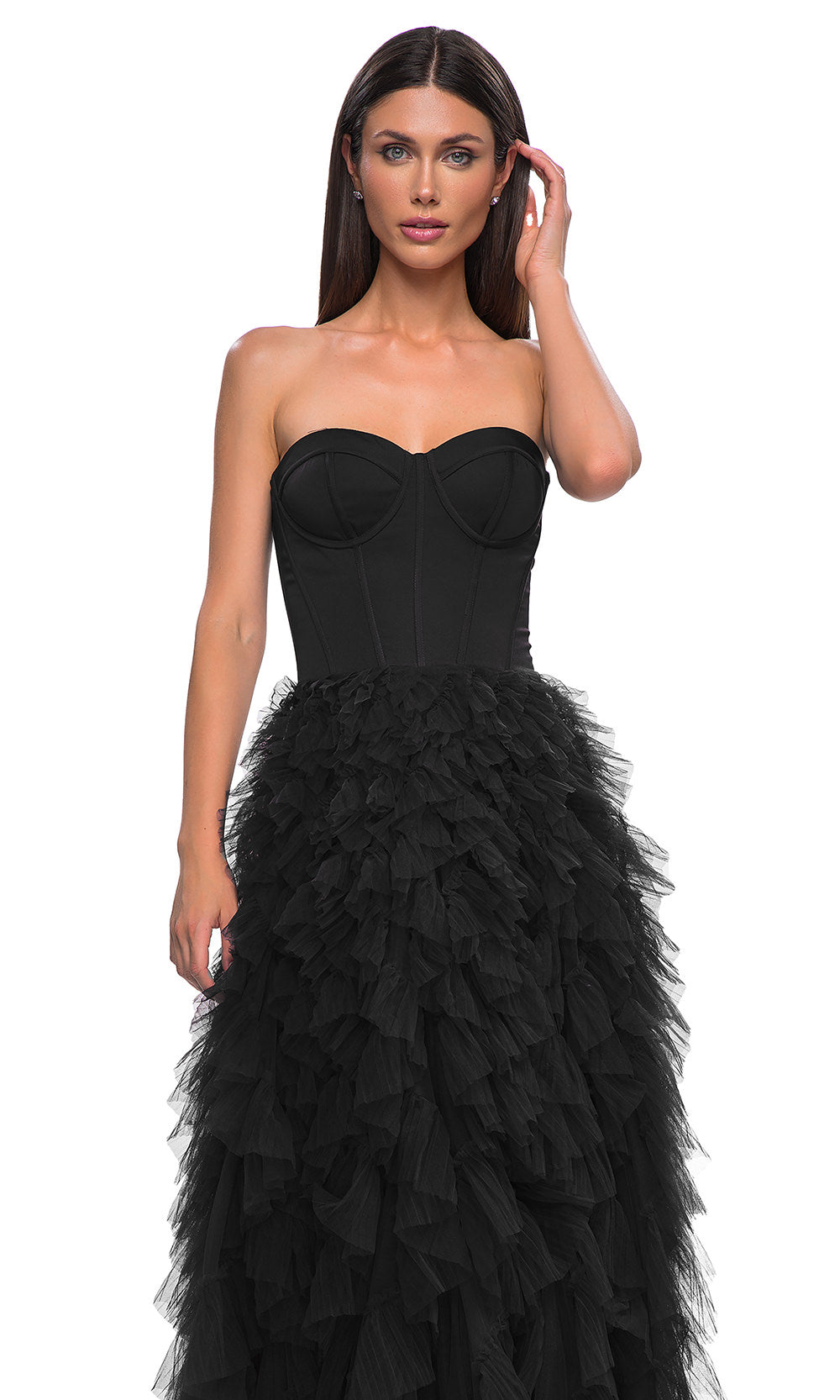 La Femme 32760 Strapless Corset Bodice Prom Gown
