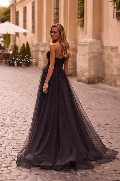 La Femme 32789 Criss Cross Ruched Bodice A-Line Prom Gown