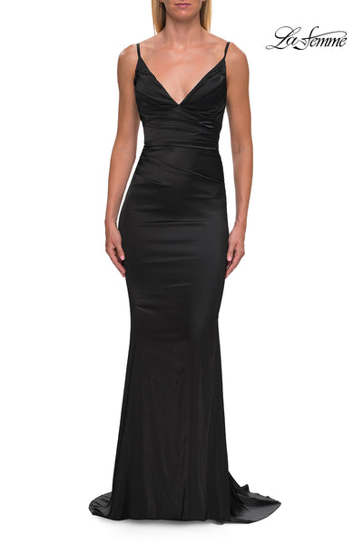 La Femme 33421 V-Neck Spaghetti Strap Prom Gown