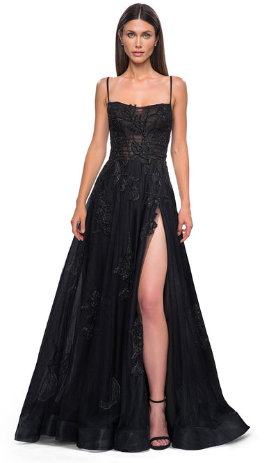 La Femme 32781 Beaded Lace Applique A-Line Prom Gown