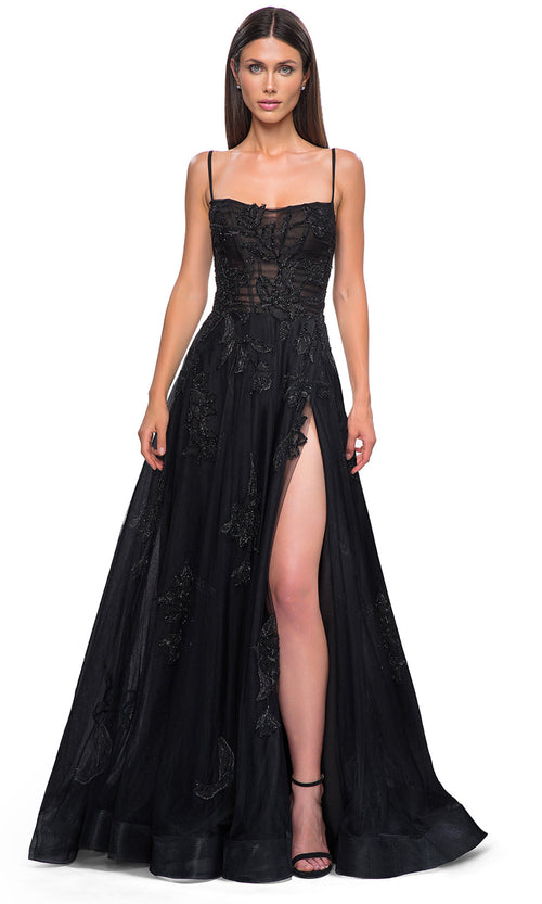 La Femme 32781 Beaded Lace Applique A-Line Prom Gown