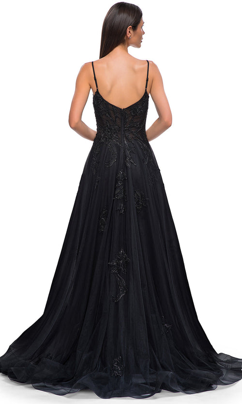 La Femme 32781 Beaded Lace Applique A-Line Prom Gown