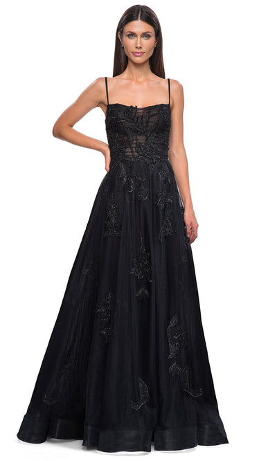 La Femme 32781 Beaded Lace Applique A-Line Prom Gown