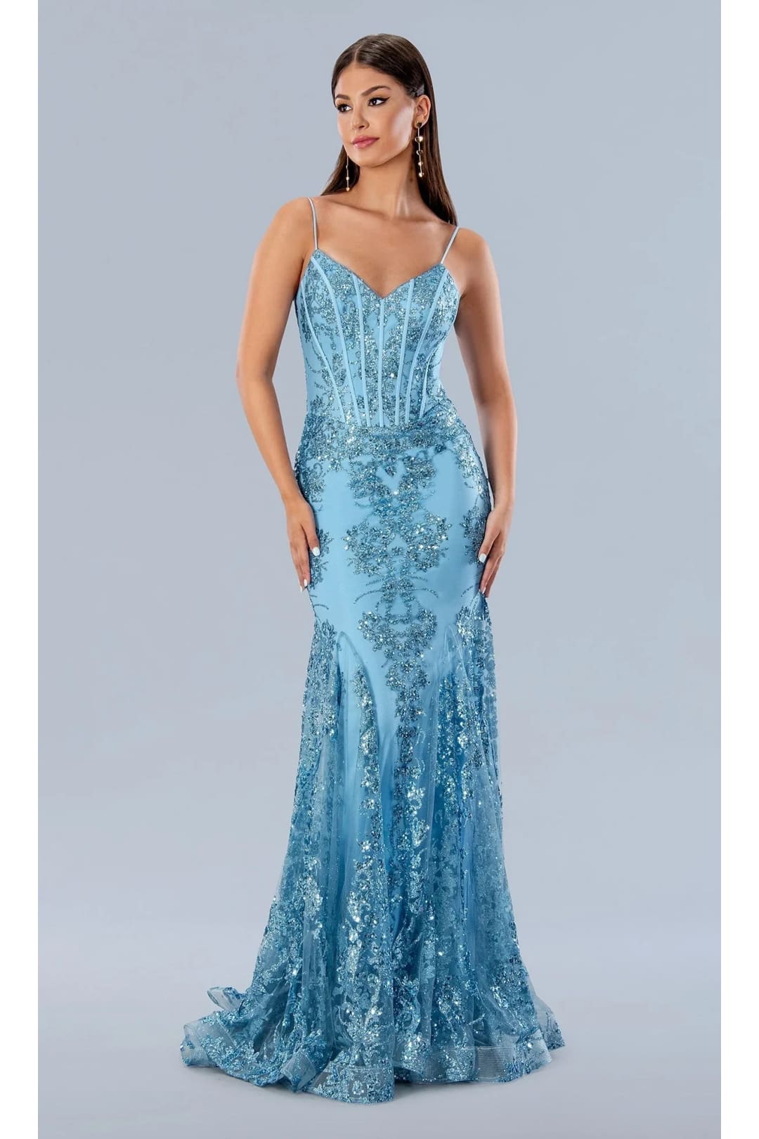 Blue Prom Dress Mermaid Formal Evening Gown Stella Couture 21066 - Blue / Dresses