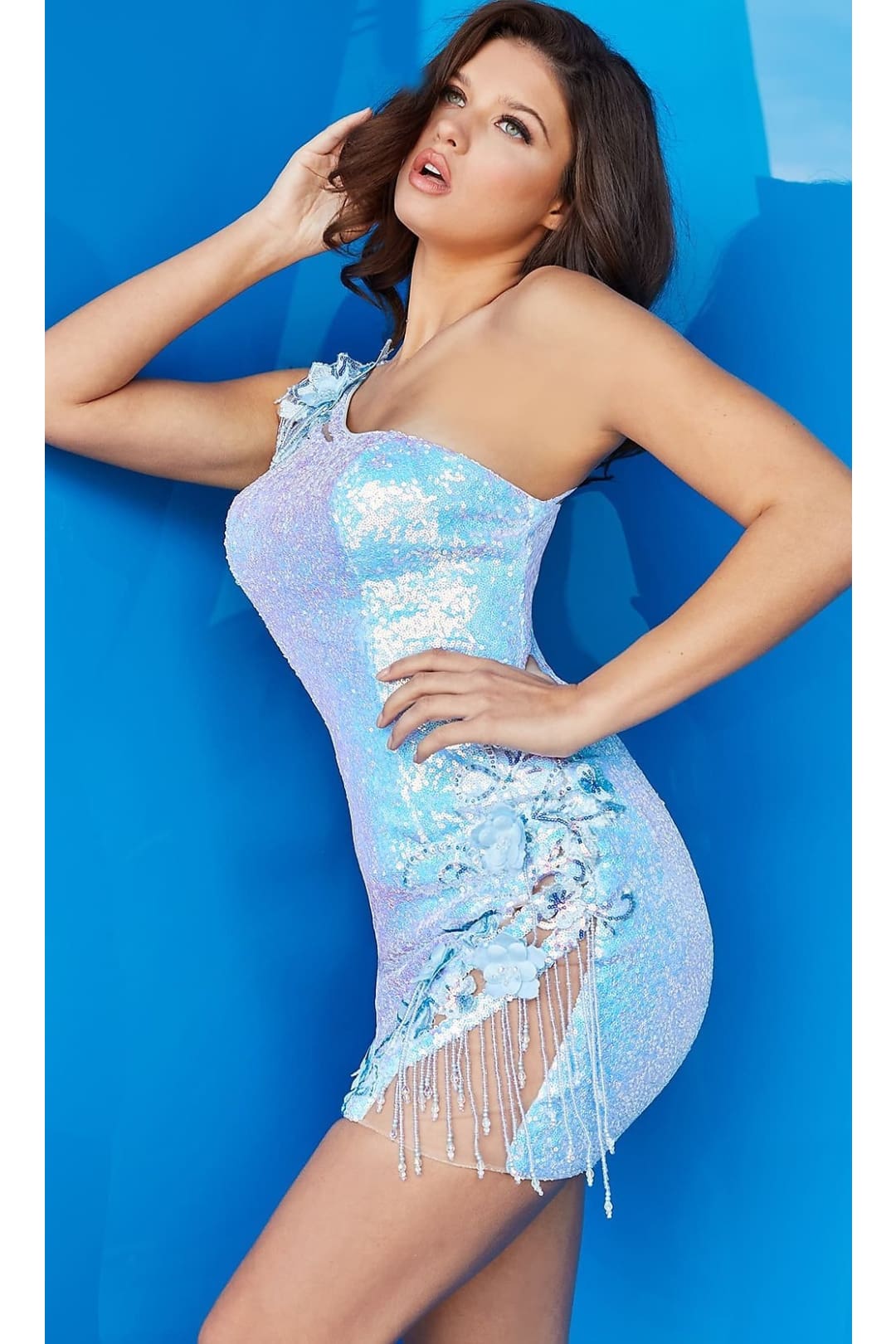Blue Sequin Short Homecoming Dress by Jovani - Apparel & Accessories > Clothing > Dresses