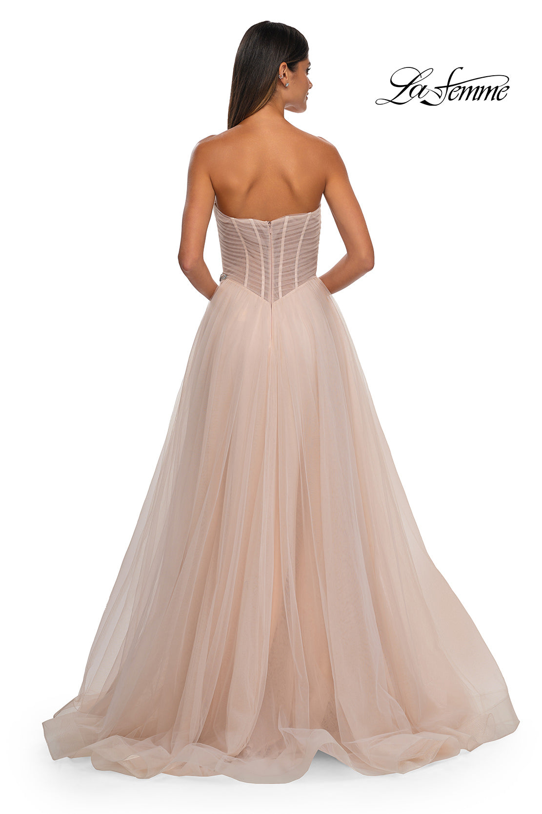La Femme 32789 Criss Cross Ruched Bodice A-Line Prom Gown