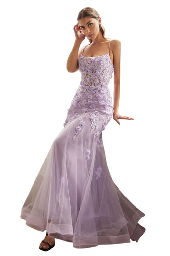 Boned Corset 3D Floral Applique Prom Mesh Gown 2025 Elegant Formal Dress - LAVENDER / 2 - Dress