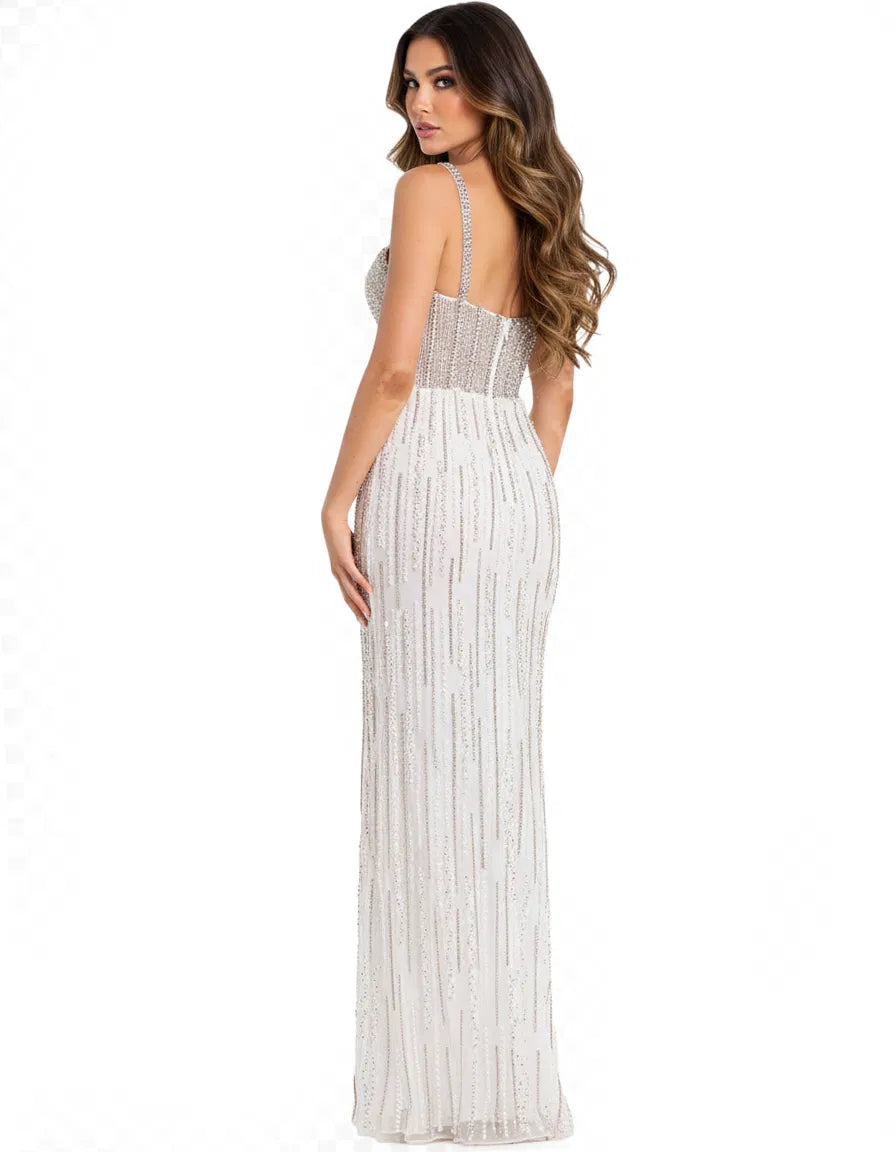 Beaded Corset Evening Gown with Spaghetti Straps Long Fitted Formal Dress by Jovani 49367