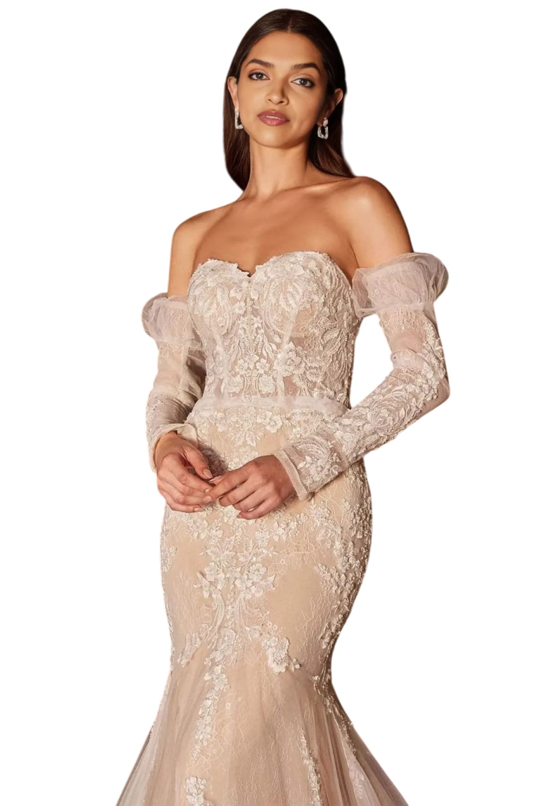 Bridal Dress 2025 Lace Embellished Strapless Wedding Gown - Off White-Nude / 2 - Prom