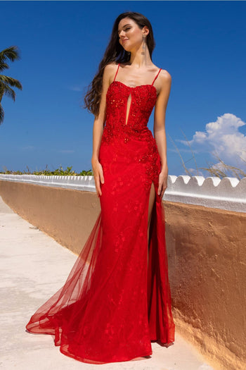 Bridal Dress Sheath Embroidered Gala Gown By Amelia Couture 7064 - RED / Dress