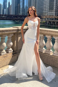 Bridal Dress Sheath Embroidered Gala Gown By Amelia Couture 7064 - WHITE / Dress