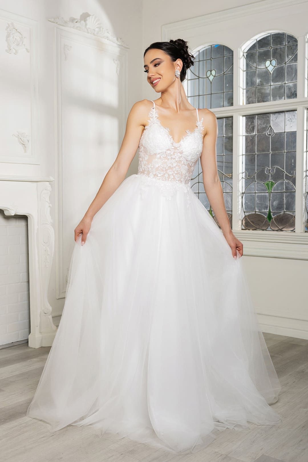 Bridal Dress V-Neck Sequin Wedding Gown By May Queen MQ2167 - IVORY / 4 - Dress