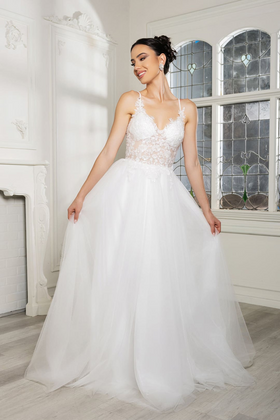 Bridal Dress V-Neck Sequin Wedding Gown By May Queen MQ2167
