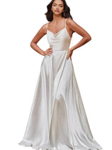 Bridal Gown 2025 Cowl Neck Satin A-Line Wedding Dress