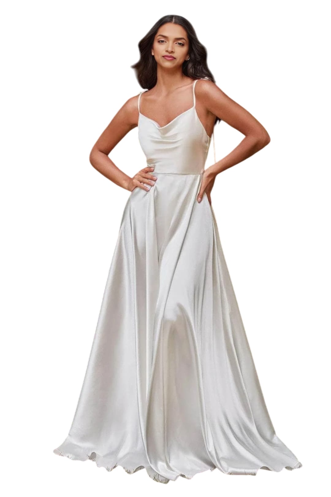 Bridal Gown 2025 Cowl Neck Satin A-Line Wedding Dress - Off White / XS - Prom