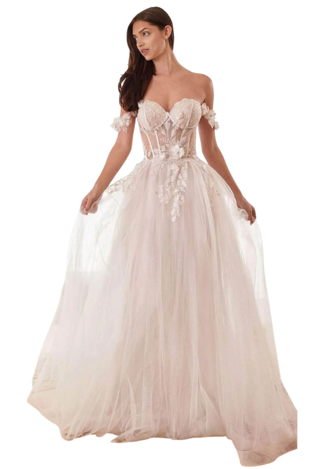 Bridal Gown 2025 Floral Off-Shoulder Elegant Wedding Dress - French White / 2 - Prom