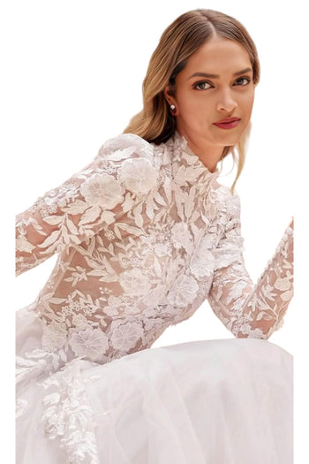 Bridal Gown 2025 Long Sleeve Lace Applique Elegant Wedding Dress - Prom