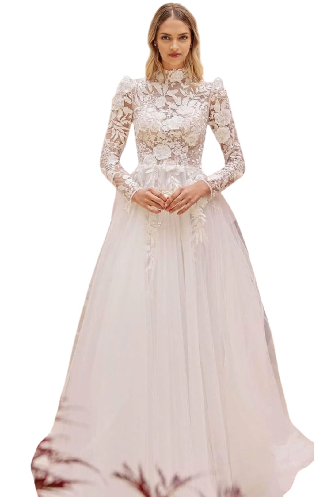 Bridal Gown 2025 Long Sleeve Lace Applique Elegant Wedding Dress - Off White / 2 - Prom