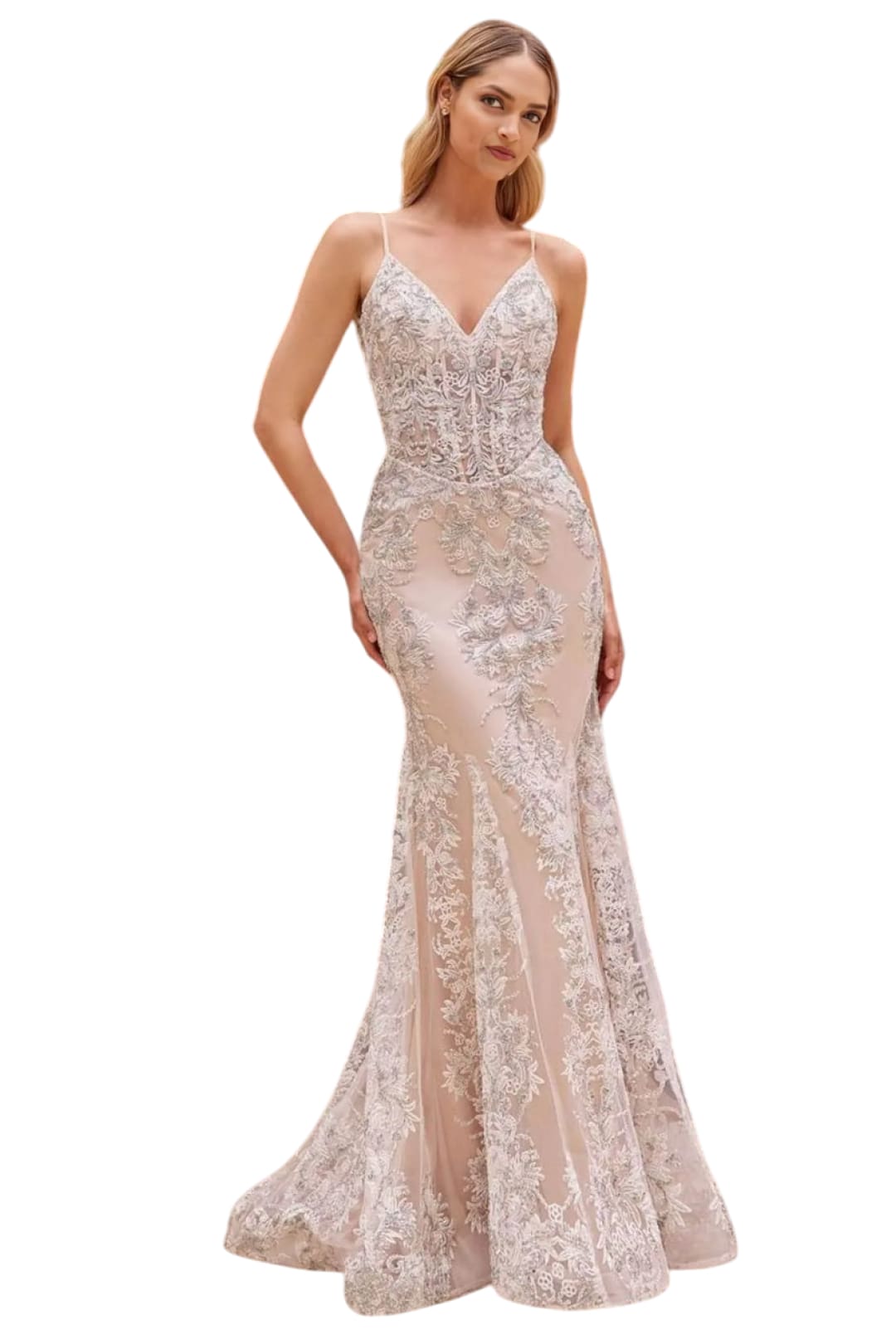 Bridal Gown 2025 Sleeveless Embroidered Elegant Wedding Dress - Off White-Nude / 6 - Prom
