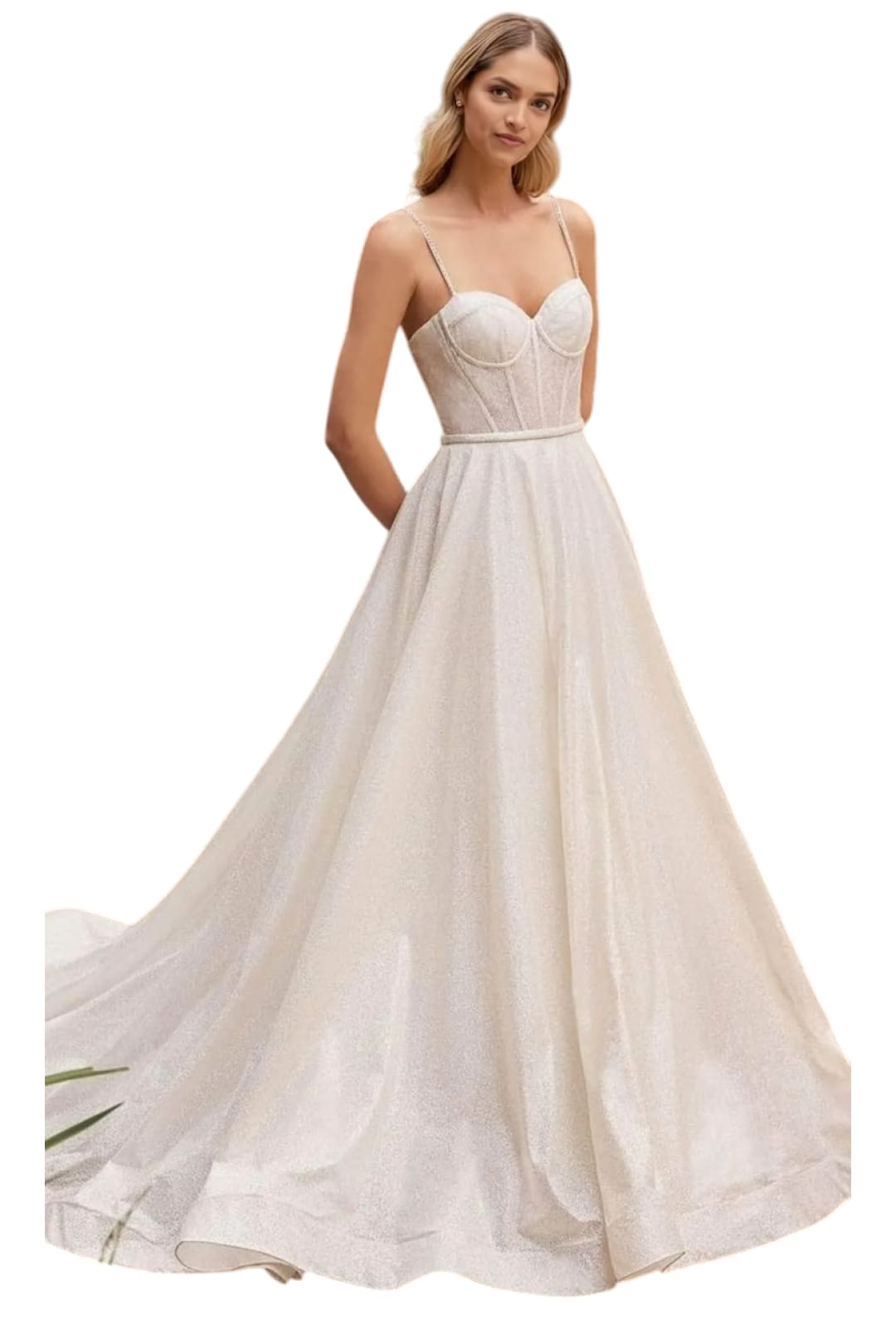 Bridal Gown 2025 Sleeveless Glitter Bodice Elegant Wedding Dress - Prom