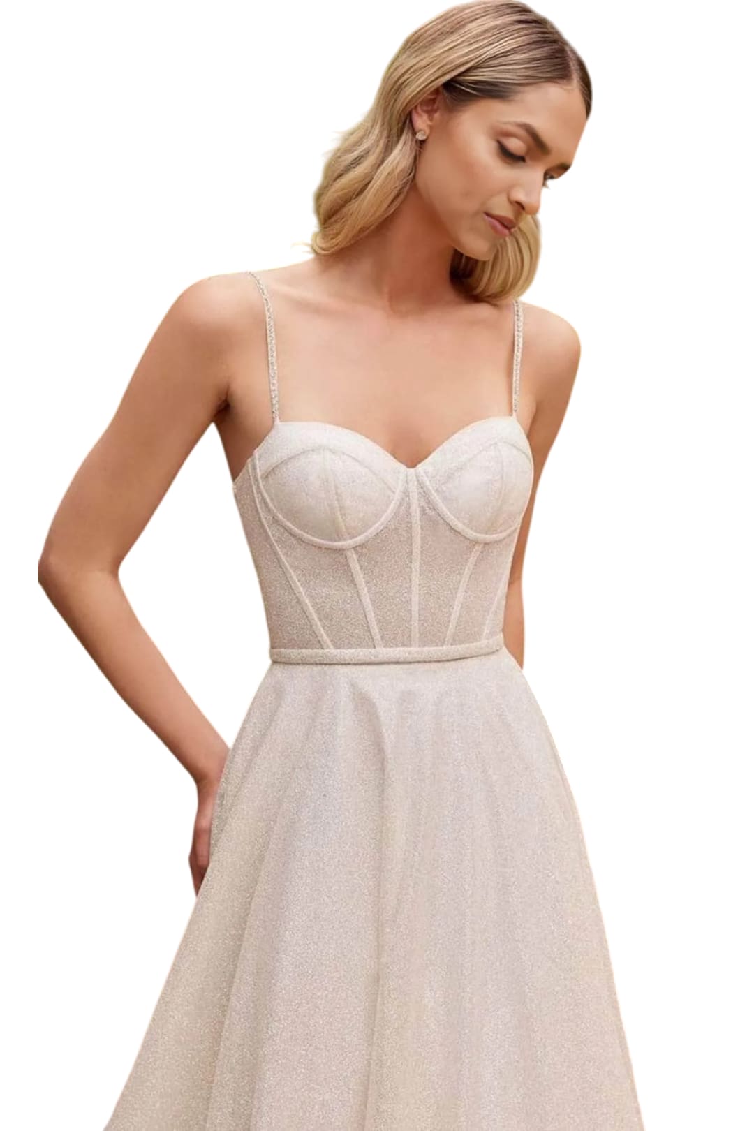 Bridal Gown 2025 Sleeveless Glitter Bodice Elegant Wedding Dress - Off White / 2 - Prom